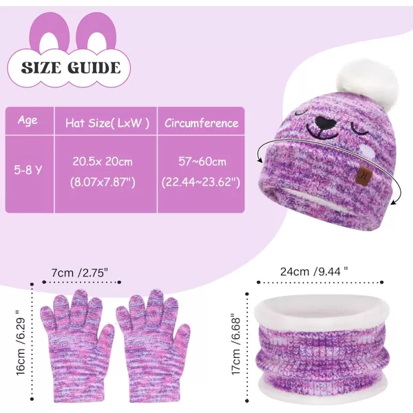 Kids Toddlers Winter Beanie Hats Gloves Neck Scarf Warm Knit Set Gifts for 0 6 12 Months 1 2 3 48 Year Old Baby Boys GirlsB Tiedye Purple