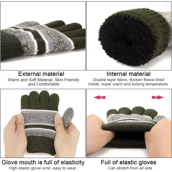 Kids Toddlers Winter Knit Warm Beanie Hat Scarf Gloves Set for Boys Girls Age 27 Pompom Cap Neck Warmer Gloves Fleece LinedArmy Green