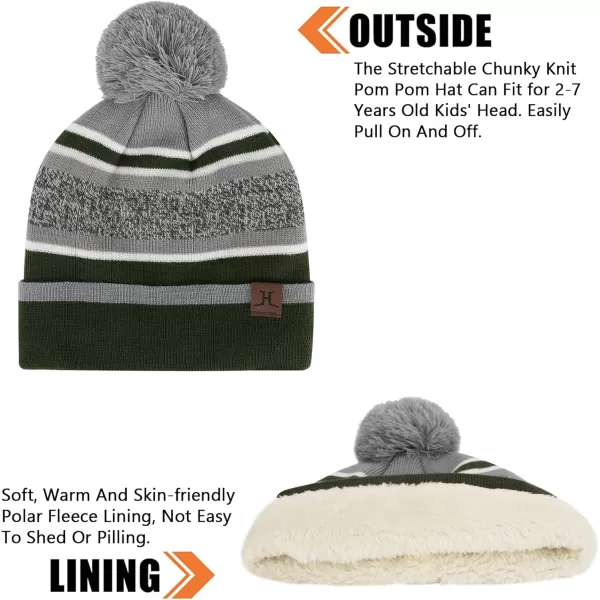 Kids Toddlers Winter Knit Warm Beanie Hat Scarf Gloves Set for Boys Girls Age 27 Pompom Cap Neck Warmer Gloves Fleece LinedArmy Green