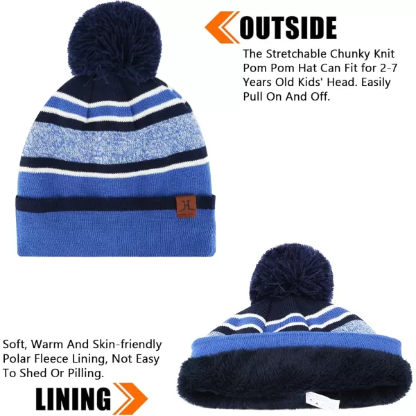 Kids Toddlers Winter Knit Warm Beanie Hat Scarf Gloves Set for Boys Girls Age 27 Pompom Cap Neck Warmer Gloves Fleece LinedBlue