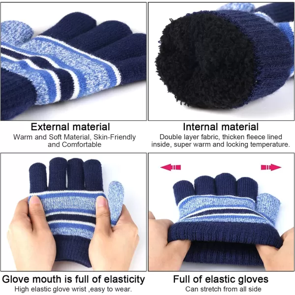 Kids Toddlers Winter Knit Warm Beanie Hat Scarf Gloves Set for Boys Girls Age 27 Pompom Cap Neck Warmer Gloves Fleece LinedBlue