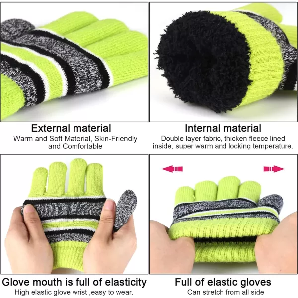 Kids Toddlers Winter Knit Warm Beanie Hat Scarf Gloves Set for Boys Girls Age 27 Pompom Cap Neck Warmer Gloves Fleece LinedGreen