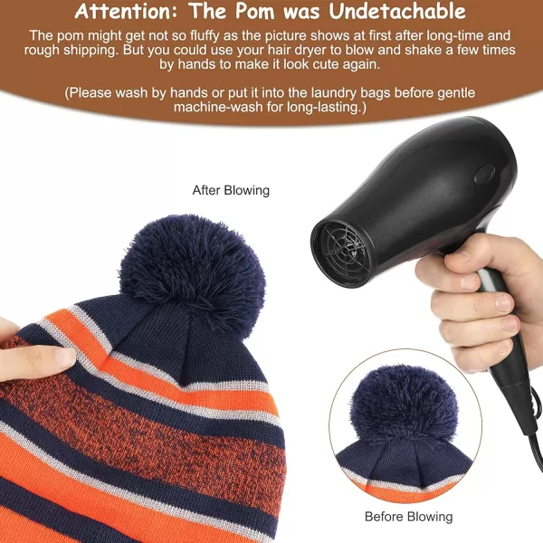 Kids Toddlers Winter Knit Warm Beanie Hat Scarf Gloves Set for Boys Girls Age 27 Pompom Cap Neck Warmer Gloves Fleece LinedOrange