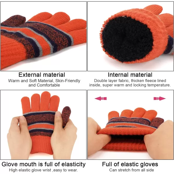 Kids Toddlers Winter Knit Warm Beanie Hat Scarf Gloves Set for Boys Girls Age 27 Pompom Cap Neck Warmer Gloves Fleece LinedOrange