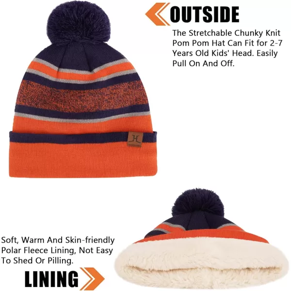 Kids Toddlers Winter Knit Warm Beanie Hat Scarf Gloves Set for Boys Girls Age 27 Pompom Cap Neck Warmer Gloves Fleece LinedOrange