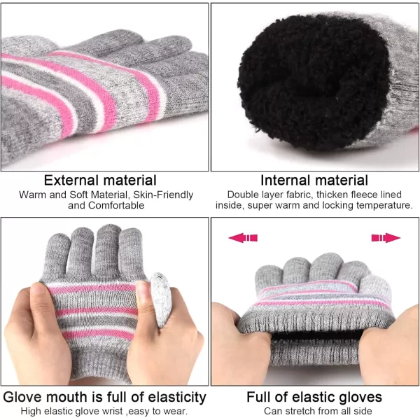 Kids Toddlers Winter Knit Warm Beanie Hat Scarf Gloves Set for Boys Girls Age 27 Pompom Cap Neck Warmer Gloves Fleece LinedPink