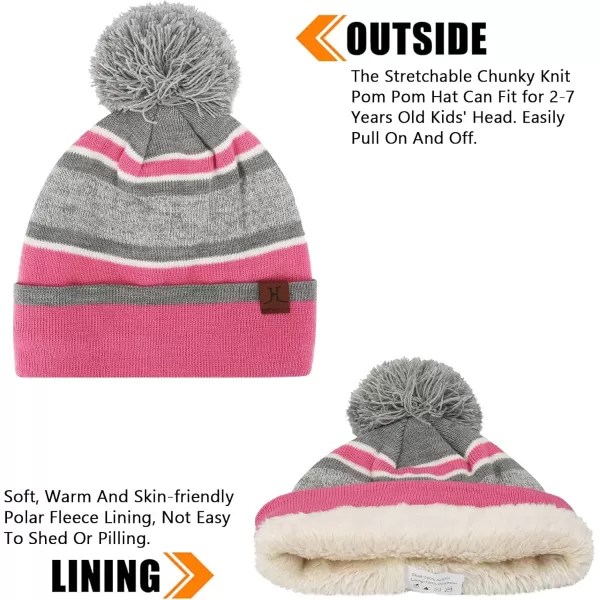 Kids Toddlers Winter Knit Warm Beanie Hat Scarf Gloves Set for Boys Girls Age 27 Pompom Cap Neck Warmer Gloves Fleece LinedPink