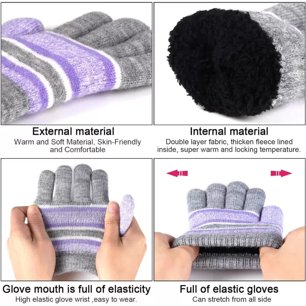 Kids Toddlers Winter Knit Warm Beanie Hat Scarf Gloves Set for Boys Girls Age 27 Pompom Cap Neck Warmer Gloves Fleece LinedPurple
