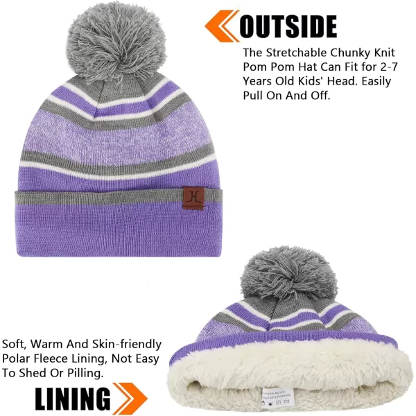 Kids Toddlers Winter Knit Warm Beanie Hat Scarf Gloves Set for Boys Girls Age 27 Pompom Cap Neck Warmer Gloves Fleece LinedPurple