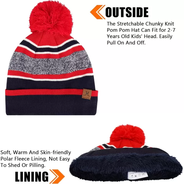 Kids Toddlers Winter Knit Warm Beanie Hat Scarf Gloves Set for Boys Girls Age 27 Pompom Cap Neck Warmer Gloves Fleece LinedRed