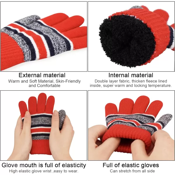 Kids Toddlers Winter Knit Warm Beanie Hat Scarf Gloves Set for Boys Girls Age 27 Pompom Cap Neck Warmer Gloves Fleece LinedRed