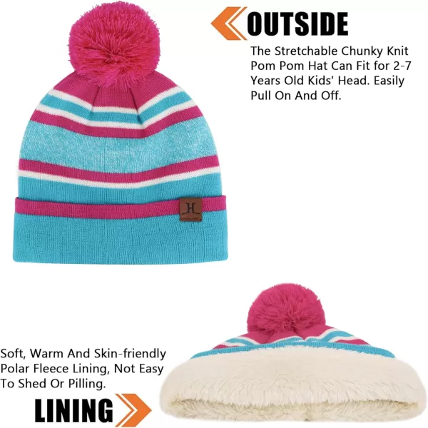Kids Toddlers Winter Knit Warm Beanie Hat Scarf Gloves Set for Boys Girls Age 27 Pompom Cap Neck Warmer Gloves Fleece LinedSky Blue