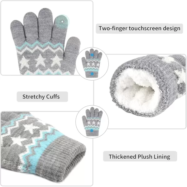 Kids Toddlers Winter Knit Warm Beanie Hat Scarf Gloves Set for Boys Girls Age 27 Pompom Cap Neck Warmer Gloves Fleece LinedStar Pattern Purple
