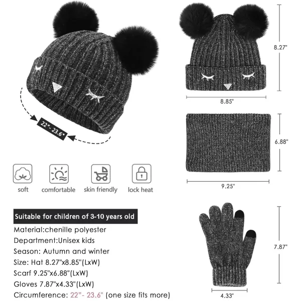 Toddler Boys Girls Winter Warm Knit Beanie Hat Neck Scarf Touchscreen Gloves with Fleece Lined Cap for 310 Year Kid GiftsA Black1