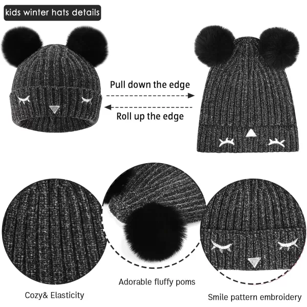 Toddler Boys Girls Winter Warm Knit Beanie Hat Neck Scarf Touchscreen Gloves with Fleece Lined Cap for 310 Year Kid GiftsA Black1