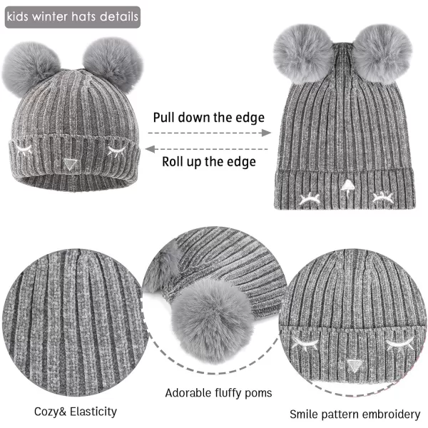 Toddler Boys Girls Winter Warm Knit Beanie Hat Neck Scarf Touchscreen Gloves with Fleece Lined Cap for 310 Year Kid GiftsA Grey