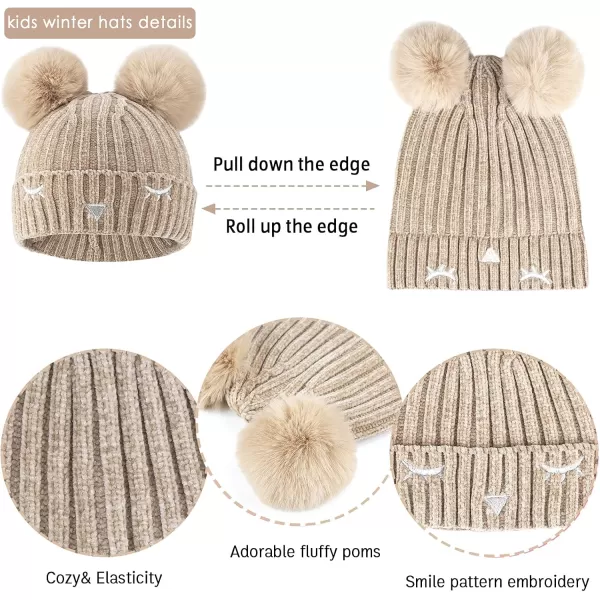 Toddler Boys Girls Winter Warm Knit Beanie Hat Neck Scarf Touchscreen Gloves with Fleece Lined Cap for 310 Year Kid GiftsA Light Khaki