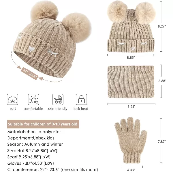 Toddler Boys Girls Winter Warm Knit Beanie Hat Neck Scarf Touchscreen Gloves with Fleece Lined Cap for 310 Year Kid GiftsA Light Khaki