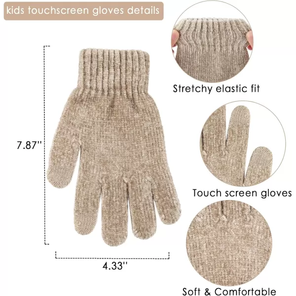 Toddler Boys Girls Winter Warm Knit Beanie Hat Neck Scarf Touchscreen Gloves with Fleece Lined Cap for 310 Year Kid GiftsA Light Khaki