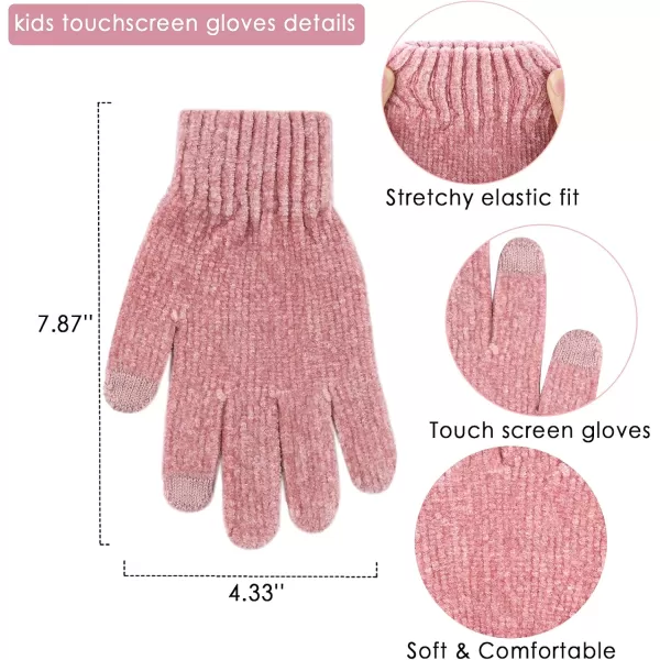 Toddler Boys Girls Winter Warm Knit Beanie Hat Neck Scarf Touchscreen Gloves with Fleece Lined Cap for 310 Year Kid GiftsA Pink