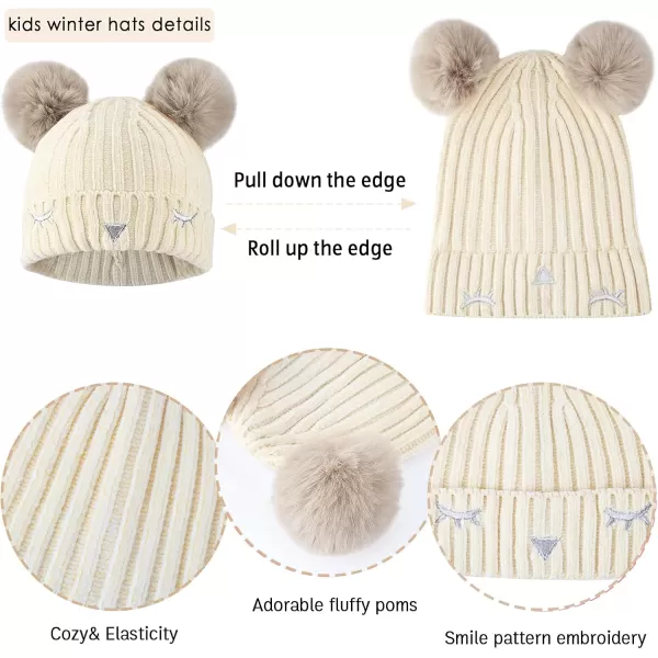 Toddler Boys Girls Winter Warm Knit Beanie Hat Neck Scarf Touchscreen Gloves with Fleece Lined Cap for 310 Year Kid GiftsA White