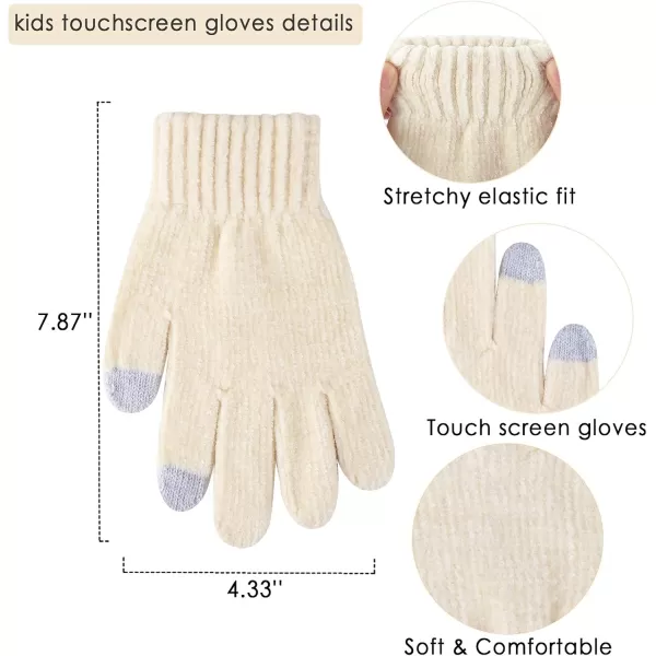 Toddler Boys Girls Winter Warm Knit Beanie Hat Neck Scarf Touchscreen Gloves with Fleece Lined Cap for 310 Year Kid GiftsA White