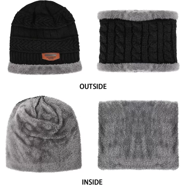Toddler Kids Boys Girls Winter Warm Knit Beanie Hat Cap and Neck Scarf Set with Fleece Lined for 38 Year Old Baby GiftsBlack