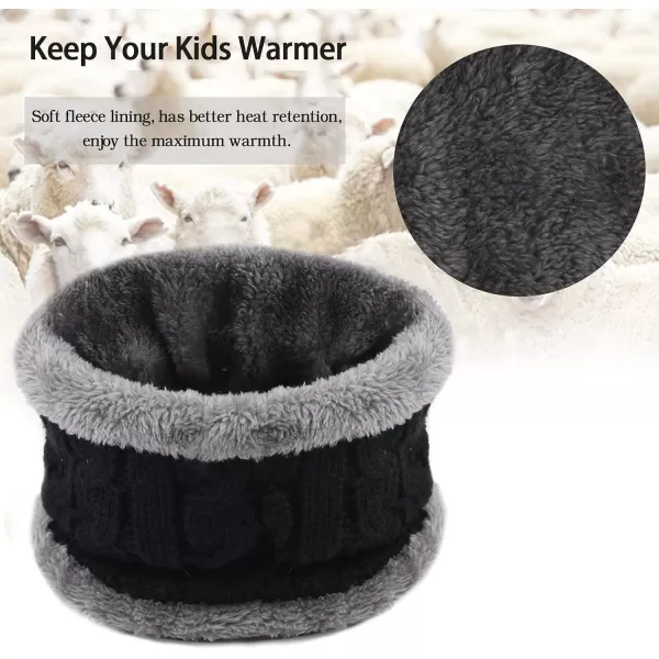 Toddler Kids Boys Girls Winter Warm Knit Beanie Hat Cap and Neck Scarf Set with Fleece Lined for 38 Year Old Baby GiftsBlack