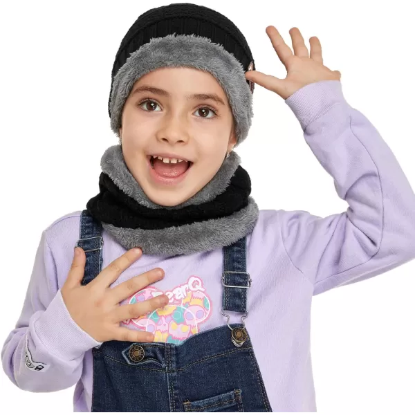 Toddler Kids Boys Girls Winter Warm Knit Beanie Hat Cap and Neck Scarf Set with Fleece Lined for 38 Year Old Baby GiftsBlack
