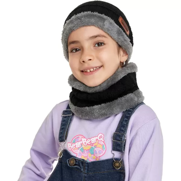 Toddler Kids Boys Girls Winter Warm Knit Beanie Hat Cap and Neck Scarf Set with Fleece Lined for 38 Year Old Baby GiftsBlack