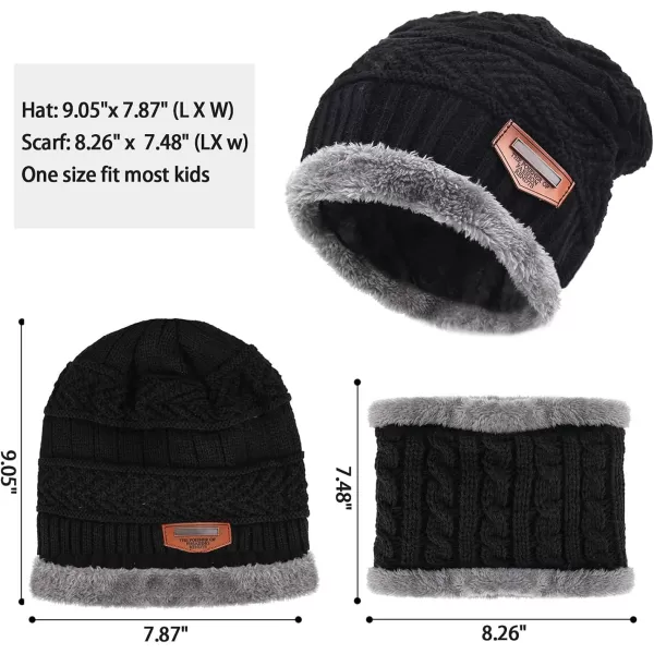 Toddler Kids Boys Girls Winter Warm Knit Beanie Hat Cap and Neck Scarf Set with Fleece Lined for 38 Year Old Baby GiftsBlack