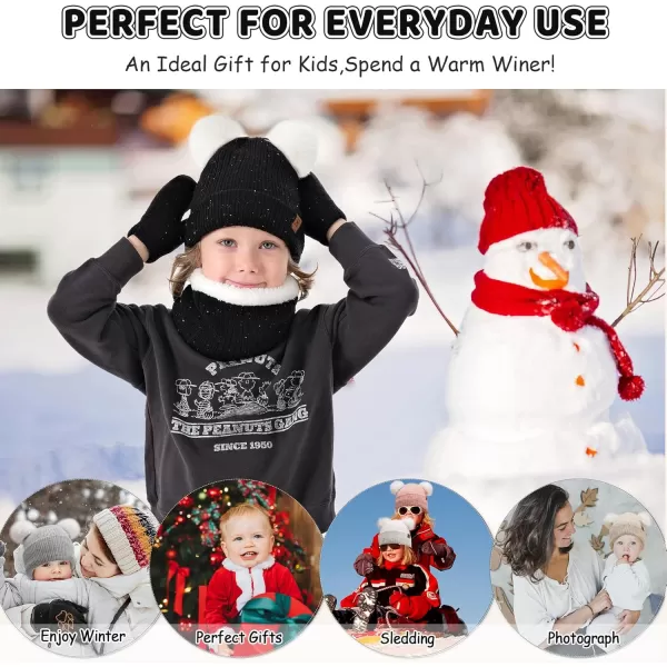 Toddler Kids Winter Hats Gloves Scarfs Beanie Mittens Neck Warmer for 0 6 12 Months 1 2 3 48 Year Old Baby Girls Boys GiftsA Black