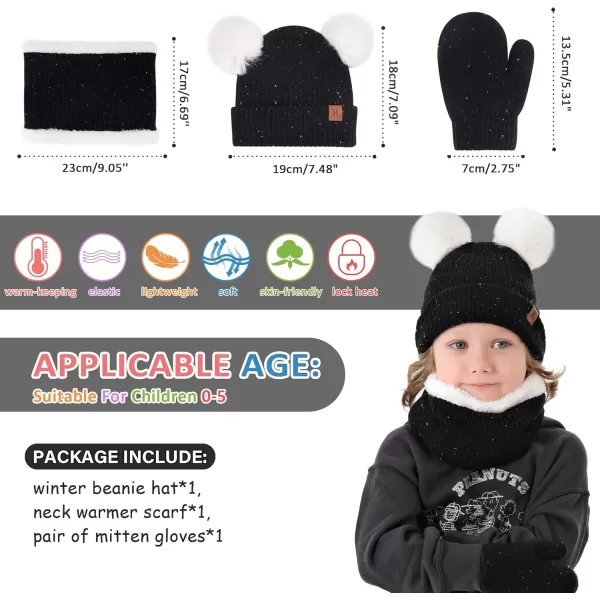 Toddler Kids Winter Hats Gloves Scarfs Beanie Mittens Neck Warmer for 0 6 12 Months 1 2 3 48 Year Old Baby Girls Boys GiftsA Black