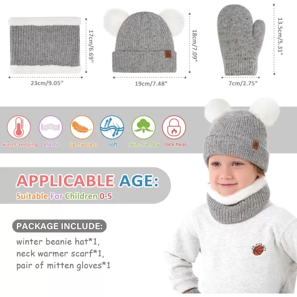 Toddler Kids Winter Hats Gloves Scarfs Beanie Mittens Neck Warmer for 0 6 12 Months 1 2 3 48 Year Old Baby Girls Boys GiftsA Grey