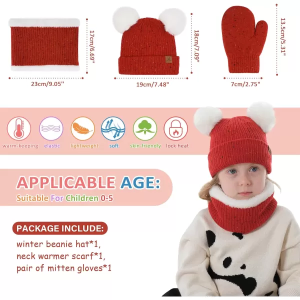 Toddler Kids Winter Hats Gloves Scarfs Beanie Mittens Neck Warmer for 0 6 12 Months 1 2 3 48 Year Old Baby Girls Boys GiftsA Red