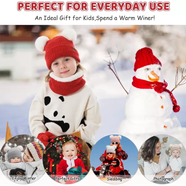 Toddler Kids Winter Hats Gloves Scarfs Beanie Mittens Neck Warmer for 0 6 12 Months 1 2 3 48 Year Old Baby Girls Boys GiftsA Red