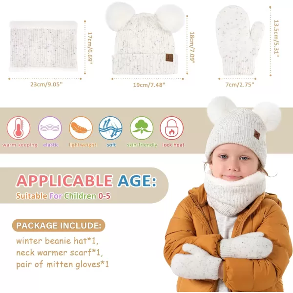 Toddler Kids Winter Hats Gloves Scarfs Beanie Mittens Neck Warmer for 0 6 12 Months 1 2 3 48 Year Old Baby Girls Boys GiftsA White