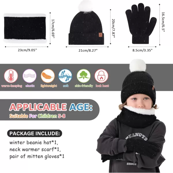 Toddler Kids Winter Hats Gloves Scarfs Beanie Mittens Neck Warmer for 0 6 12 Months 1 2 3 48 Year Old Baby Girls Boys GiftsB Black