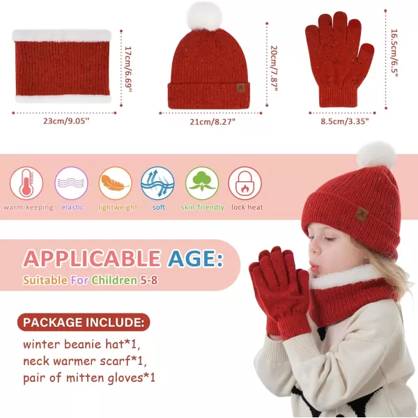 Toddler Kids Winter Hats Gloves Scarfs Beanie Mittens Neck Warmer for 0 6 12 Months 1 2 3 48 Year Old Baby Girls Boys GiftsB Red