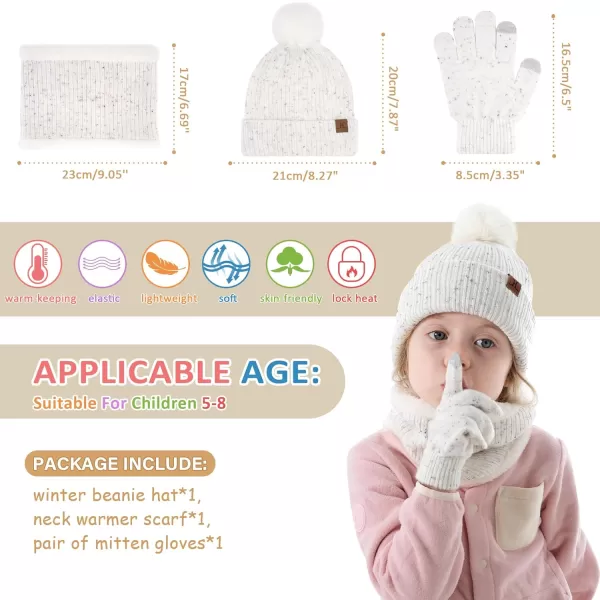 Toddler Kids Winter Hats Gloves Scarfs Beanie Mittens Neck Warmer for 0 6 12 Months 1 2 3 48 Year Old Baby Girls Boys GiftsB White