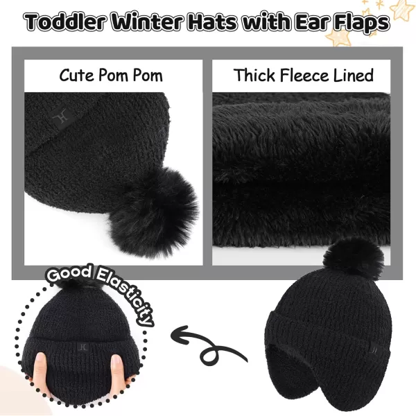 Toddler Kids Winter Hats Mittens Gloves Scarf Warm Ear Flaps Baby Beanie for 06 12 Months 1 2 3 4 Year Old Girls Boys GiftsBlack