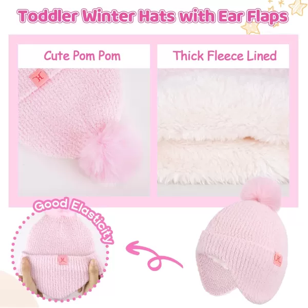 Toddler Kids Winter Hats Mittens Gloves Scarf Warm Ear Flaps Baby Beanie for 06 12 Months 1 2 3 4 Year Old Girls Boys GiftsPink