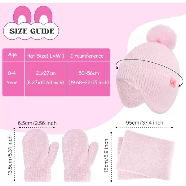 Toddler Kids Winter Hats Mittens Gloves Scarf Warm Ear Flaps Baby Beanie for 06 12 Months 1 2 3 4 Year Old Girls Boys GiftsPink