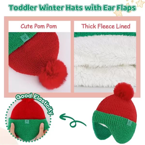 Toddler Kids Winter Hats Mittens Gloves Scarf Warm Ear Flaps Baby Beanie for 06 12 Months 1 2 3 4 Year Old Girls Boys GiftsRed  Green