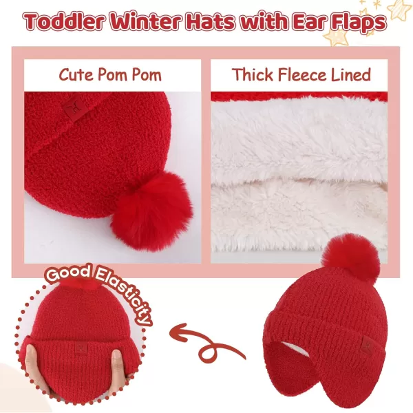 Toddler Kids Winter Hats Mittens Gloves Scarf Warm Ear Flaps Baby Beanie for 06 12 Months 1 2 3 4 Year Old Girls Boys GiftsRed