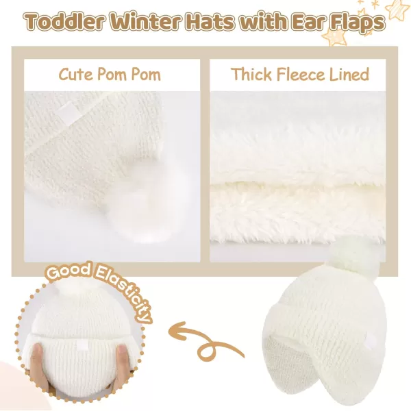 Toddler Kids Winter Hats Mittens Gloves Scarf Warm Ear Flaps Baby Beanie for 06 12 Months 1 2 3 4 Year Old Girls Boys GiftsWhite