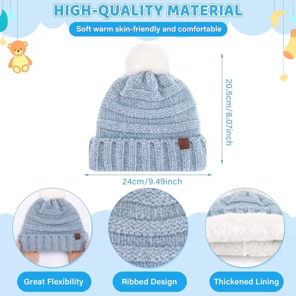 Toddler Kids Winter Warm Knit Beanie Hat Neck Warmer Scarf Gloves Set with Pompom Fleece Gifts for 05 Years Old Girls BoysBlue