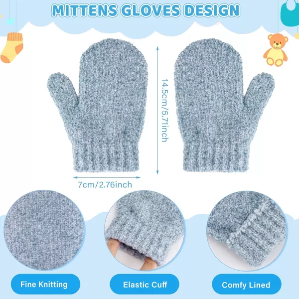 Toddler Kids Winter Warm Knit Beanie Hat Neck Warmer Scarf Gloves Set with Pompom Fleece Gifts for 05 Years Old Girls BoysBlue