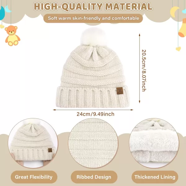 Toddler Kids Winter Warm Knit Beanie Hat Neck Warmer Scarf Gloves Set with Pompom Fleece Gifts for 05 Years Old Girls BoysKhaki