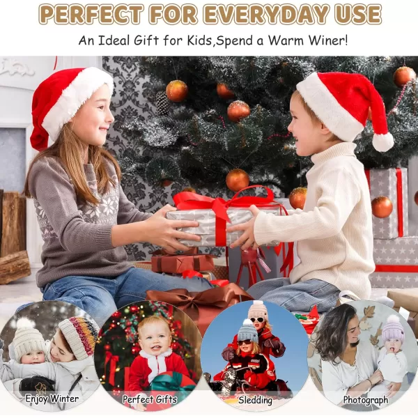 Toddler Kids Winter Warm Knit Beanie Hat Neck Warmer Scarf Gloves Set with Pompom Fleece Gifts for 05 Years Old Girls BoysKhaki